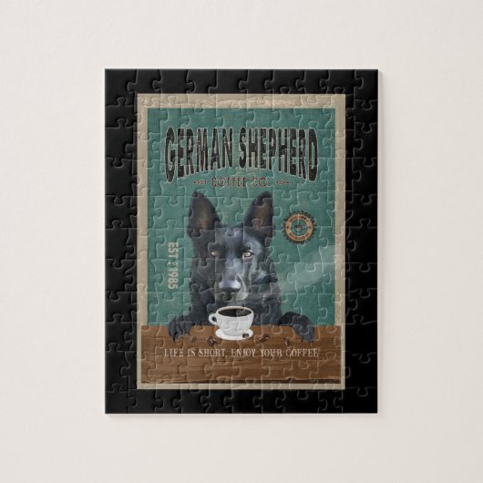 ブラックドイツ羊飼いドッグコーヒー愛好家 ジグソーパズル (縦)