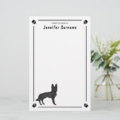 ブラックドイツ羊飼いGSD犬とカスタム文字 便箋 (スタンド正面)