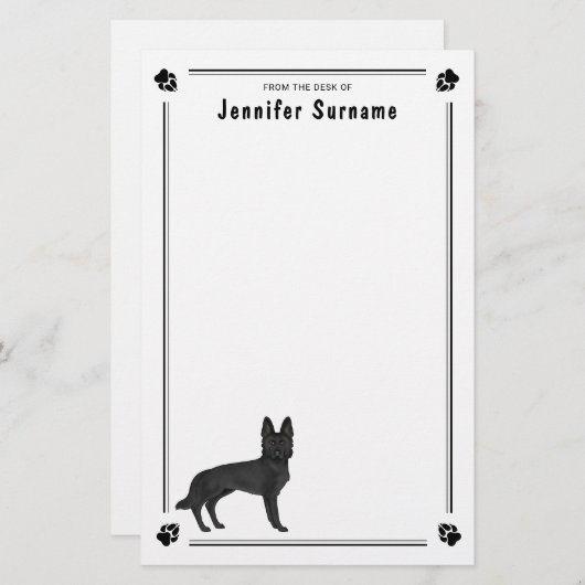 ブラックドイツ羊飼いGSD犬とカスタム文字 便箋 (正面/裏面)