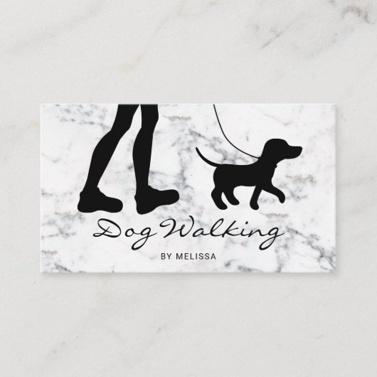 ブラックドッグウォーカーシルエットフェイクオン大理石 名刺 (正面)