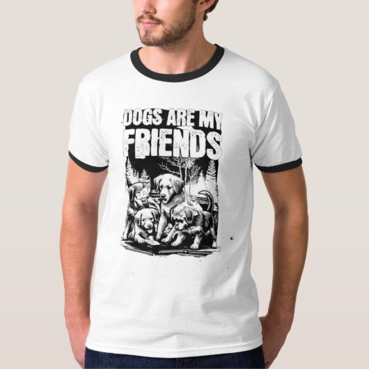 ブラックドッグ デザイン スタイル: メンズ ベーシック リンガー Tシャツ (正面)