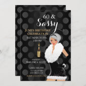 ブラックドットお祝いパーティーガールシャンパン 招待状 (正面/裏面)