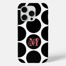 ブラックドットパターン – カスタムイニシャル iPhone 15 PROケース