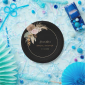 ブラックドライパームリーフパンパスグラス ブライダルシャワー ペーパープレート (パーティー)