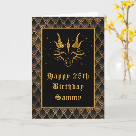 ブラックドラゴはかりで測ンフェイクグリッターハッピーバースデー カード (黄色い花)