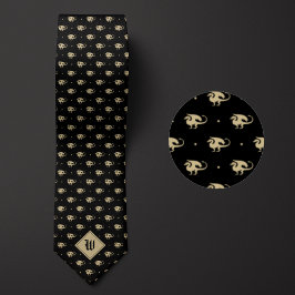ブラックドラゴンと金ゴールドドラゴンとモノグラム ネクタイ