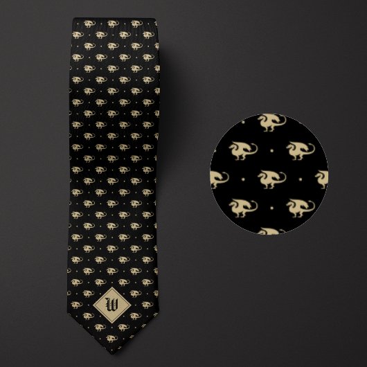 ブラックドラゴンと金ゴールドドラゴンとモノグラム ネクタイ