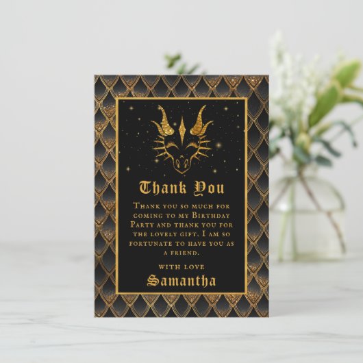 ブラックドラゴンはかりで測金ゴールドフェイクグリッター誕生日 サンキューカード (スタンド正面)