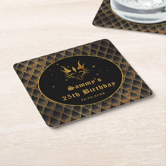 ブラックドラゴンはかりで測金ゴールドフェイクグリッター誕生日 スクエアペーパーコースター (アングル)