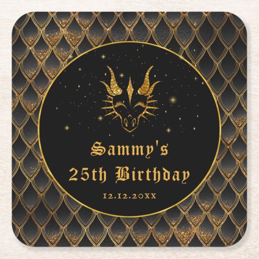 ブラックドラゴンはかりで測金ゴールドフェイクグリッター誕生日 スクエアペーパーコースター (正面)