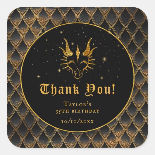 ブラックドラゴンはかりで測金ゴールド誕生日ありがとう スクエアシール (正面)