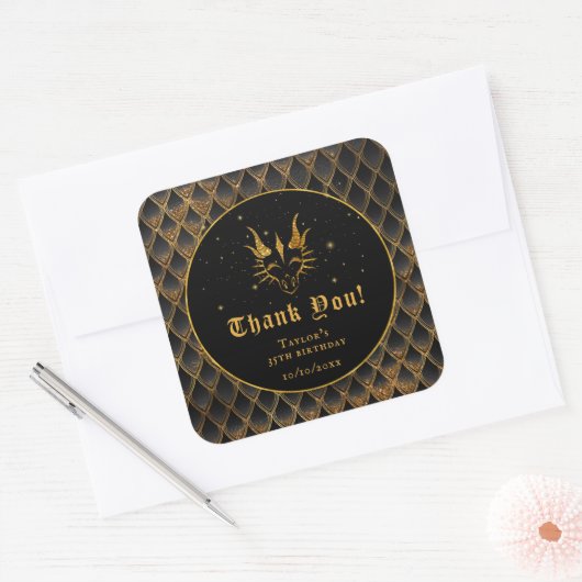 ブラックドラゴンはかりで測金ゴールド誕生日ありがとう スクエアシール (封筒)