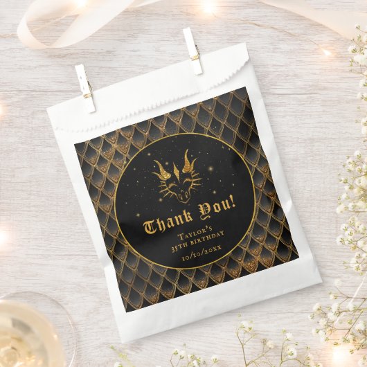 ブラックドラゴンはかりで測金ゴールド誕生日ありがとう フェイバーバッグ (クリップ留めされた状態)