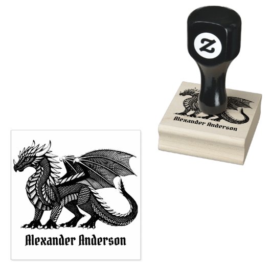 ブラックドラゴンネームプレートパーソナライズされたゴム印 ラバースタンプ (押印)