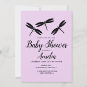 ブラックドラゴンフライパープルベビーシャワー招待状 招待状 (正面)