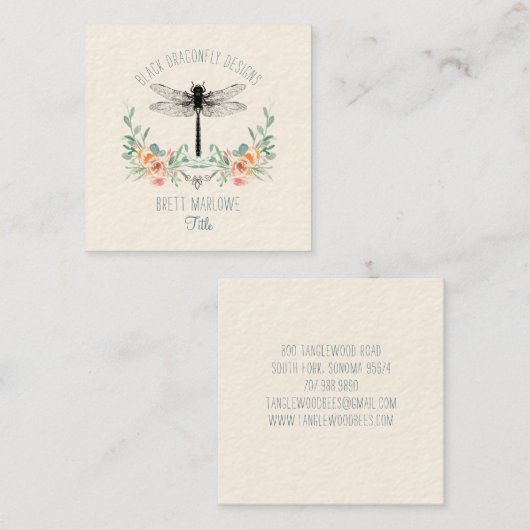 ブラックドラゴンフライフローラスクエアビジネスカード スクエア名刺 (正面/裏面)