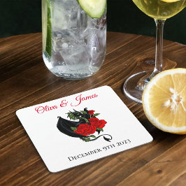 ブラックドラゴンレッドローズファンタジー結婚ズ スクエアペーパーコースター