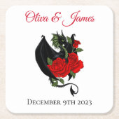 ブラックドラゴンレッドローズファンタジー結婚ズ スクエアペーパーコースター (正面)