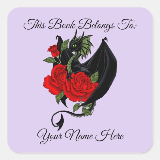 ブラックドラゴンレッドローゼラベンダー蔵書票 スクエアシール (正面)