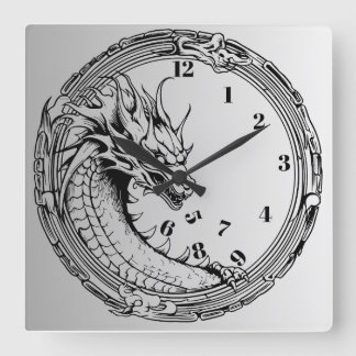 ブラックドラゴ食べンのタイムウォールクロック スクエア壁時計