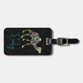 ブラックドラマ背景かわいいフローララクダ ラゲッジタグ (正面横)