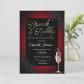 ブラックドリップス、ワイングラス、赤いブランチ&バブリー 招待状 (スタンド正面)