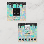 ブラックドリップ6パンチQRCodeLogoヘアホログラフ スクエア名刺 (正面/裏面)