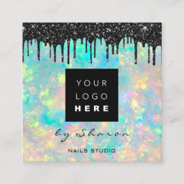 ブラックドリップ6パンチQRCodeLogoヘアホログラフ スクエア名刺