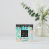 ブラックドリップ6パンチQRCodeLogoヘアホログラフ スクエア名刺 (スタンド正面)