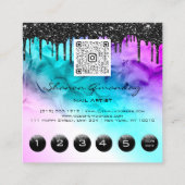 ブラックドリップ6パンチQRCodeLogoヘア爪、 ネイルピンク スクエア名刺 (裏面)