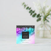 ブラックドリップ6パンチQRCodeLogoヘア爪、 ネイルピンク スクエア名刺 (スタンド正面)