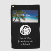 ブラックドルフィンシルエットモノグラムフォト ゴルフタオル (正面)