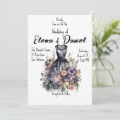 ブラックドレスウォーターカラーバラ結婚式招待状 招待状 (スタンド正面)