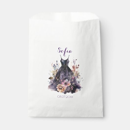 ブラックドレスウォーターカラー花ブライダルシャワー フェイバーバッグ (正面)