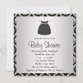 ブラックドレスシューズ黒ダマスクベビーガールシャワー 招待状 (裏面)