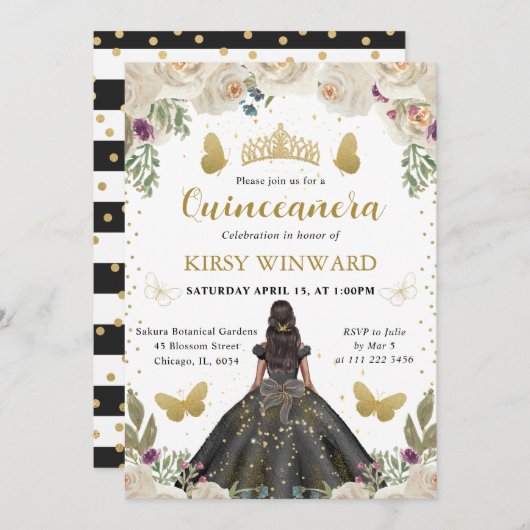 ブラックドレスダークスキンプリンセスキンセアニェラ 招待状 (正面/裏面)