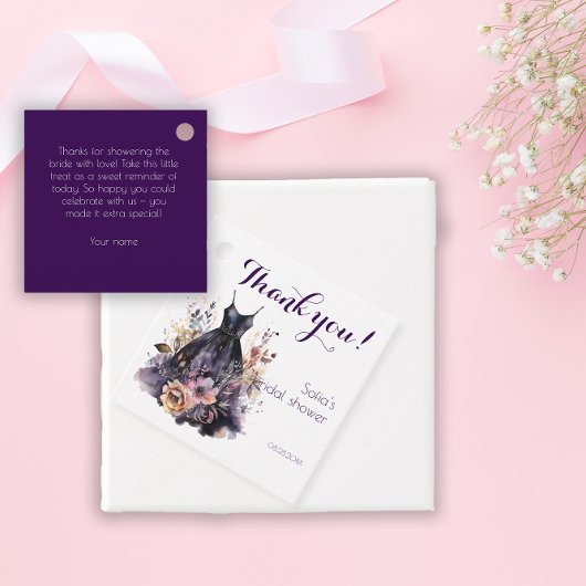 ブラックドレスパープルブライダルシャワー フェイバータグ