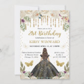 ブラックドレスブルネットヘアプリンセス誕生日 招待状 (正面)