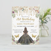 ブラックドレスブルネットヘアプリンセス誕生日 招待状 (スタンド正面)