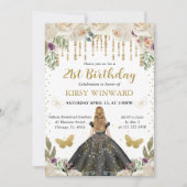 ブラックドレスブロンドヘアプリンセス誕生日 招待状 (正面)