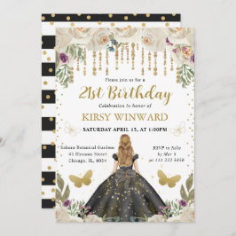 ブラックドレスブロンドヘアプリンセス誕生日 招待状