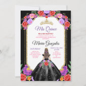 ブラックドレスミクインズ15アノスメキシコフローラ金ゴールド 招待状 (正面)