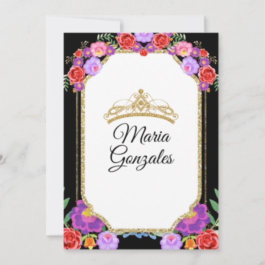 ブラックドレスミクインズ15アノスメキシコフローラ金ゴールド 招待状 (裏面)