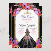 ブラックドレスミクインズ15アノスメキシコフローラ金ゴールド 招待状 (正面/裏面)