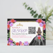 ブラックドレスメキシカンセアニラQR RSVPカード サンキューカード (スタンド正面)