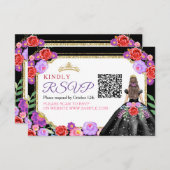 ブラックドレスメキシカンセアニラQR RSVPカード サンキューカード (正面/裏面)