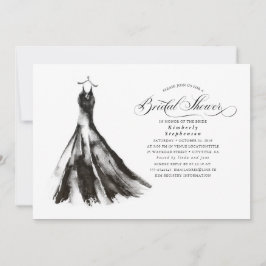 ブラックドレスモダン神秘的ブライダルシャワー 招待状