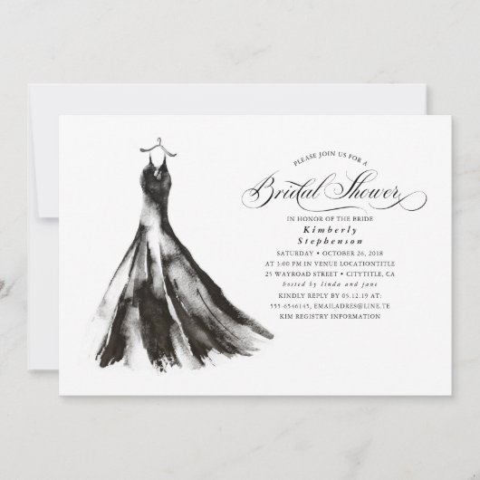 ブラックドレスモダン神秘的ブライダルシャワー 招待状 (正面)