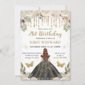 ブラックドレスレッドフォールドプリンセス誕生日 招待状 (正面)