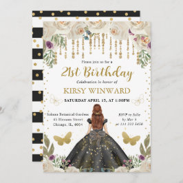 ブラックドレスレッドフォールドプリンセス誕生日 招待状